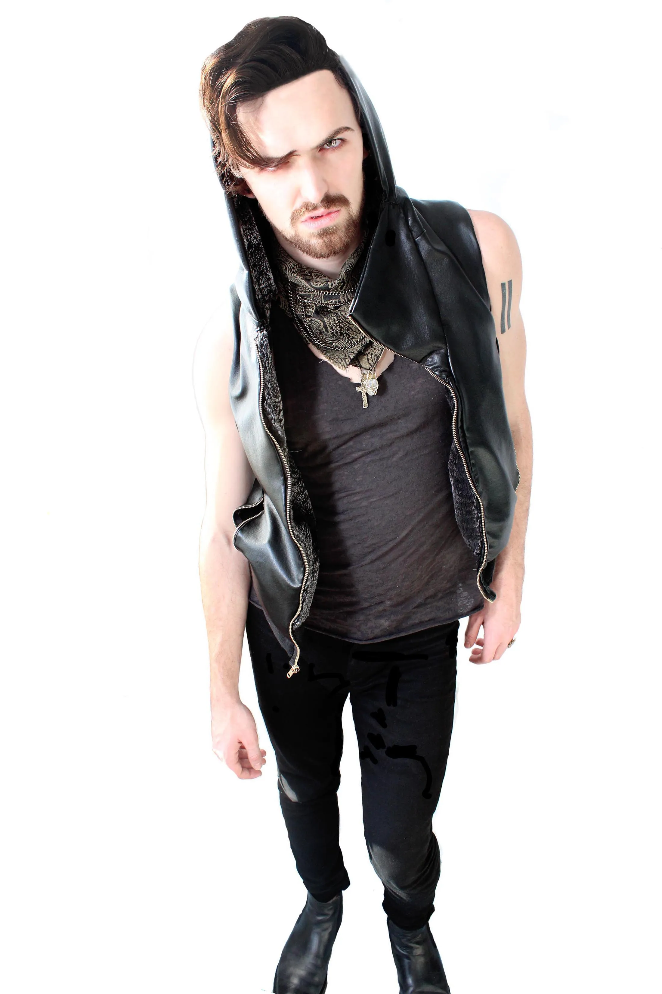 Leather Hooded Vest