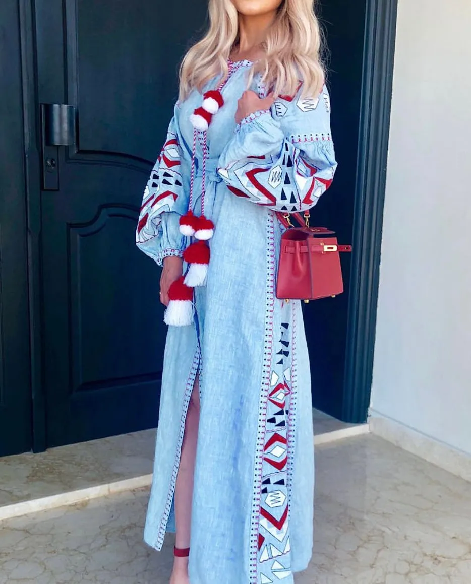 Light blue embroidered dress