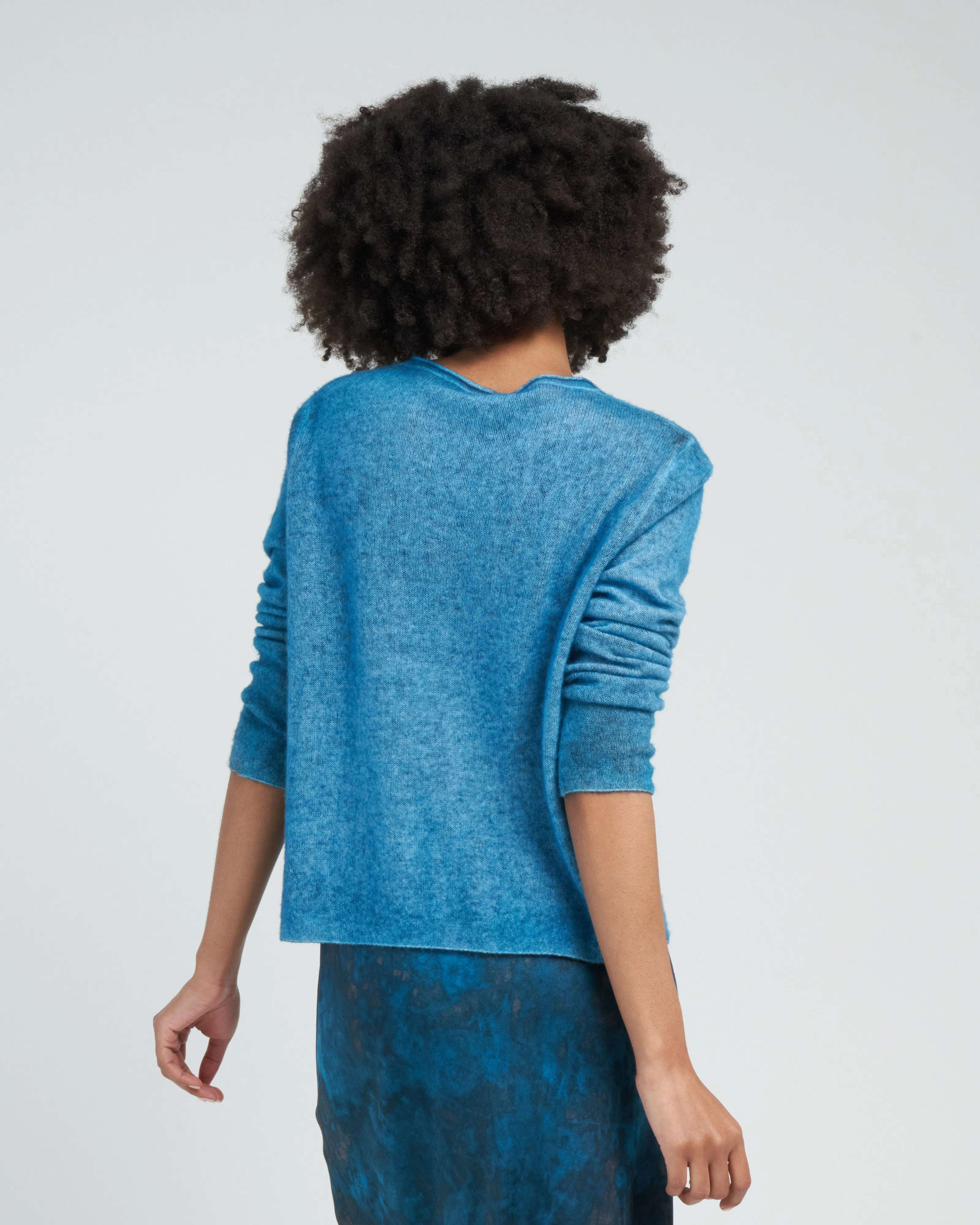 light cashmere off gauge round neck pullover - dark teal