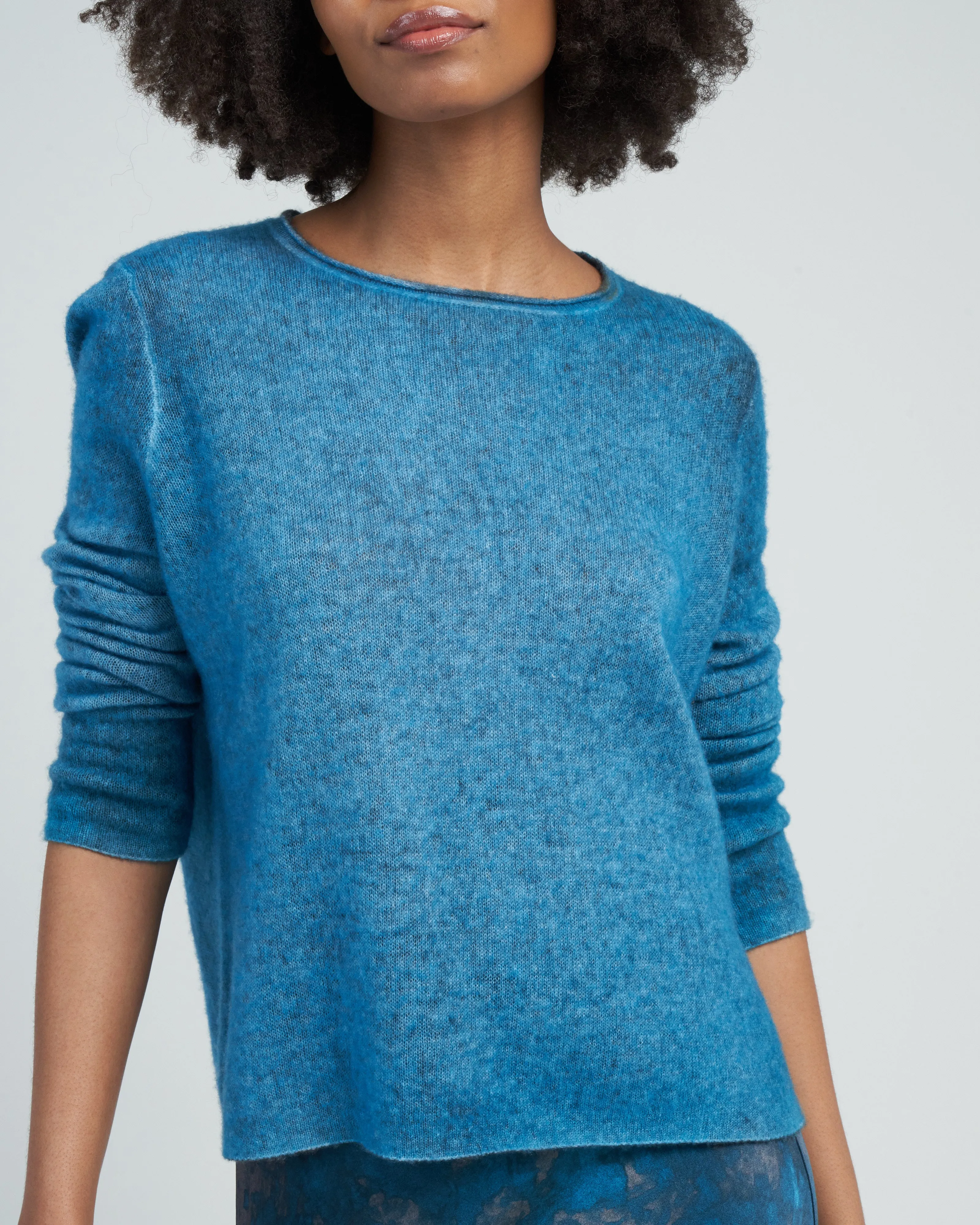 light cashmere off gauge round neck pullover - dark teal