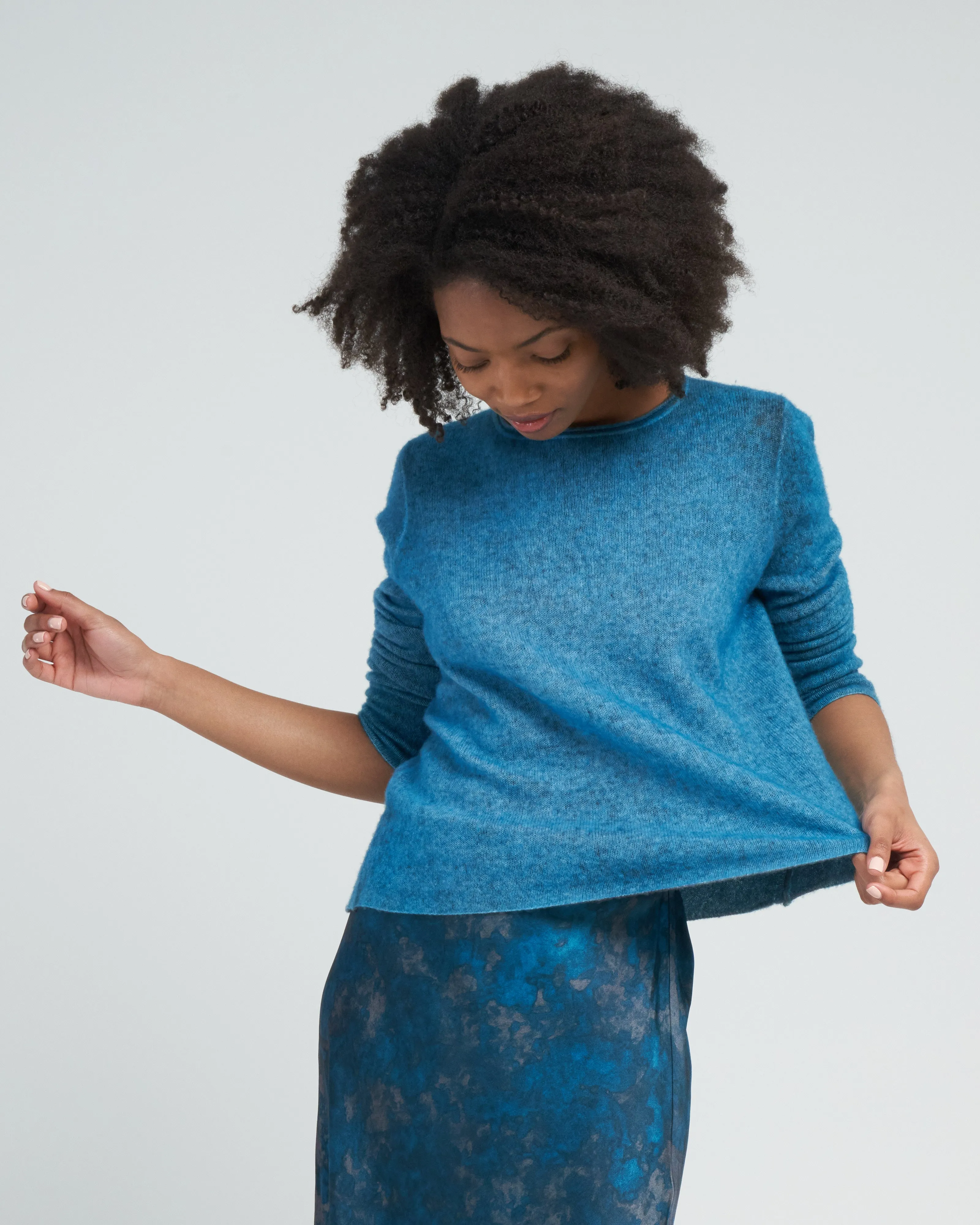 light cashmere off gauge round neck pullover - dark teal