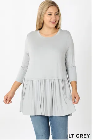 Light Gray Heather Ruffle Bottom Top-Plus