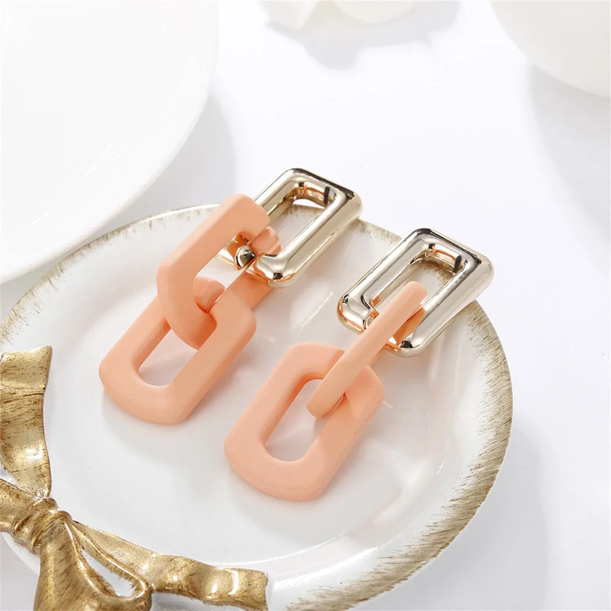 Light Pink Acrylic & 18K Gold-Plated Chain Drop Earrings
