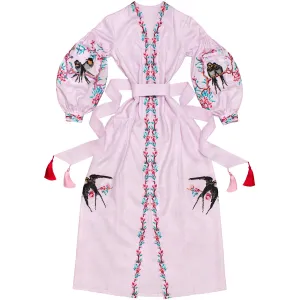 Light purple Kaftan with embroidered swallows