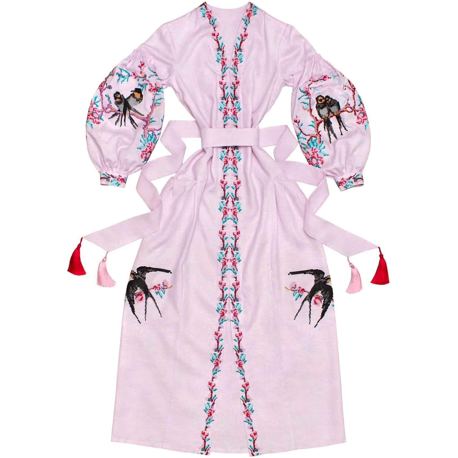 Light purple Kaftan with embroidered swallows