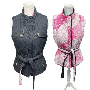 Lilly Pulitzer Women's S Reversible Quilted Floral Vest Pink Blk &amp; White Size M