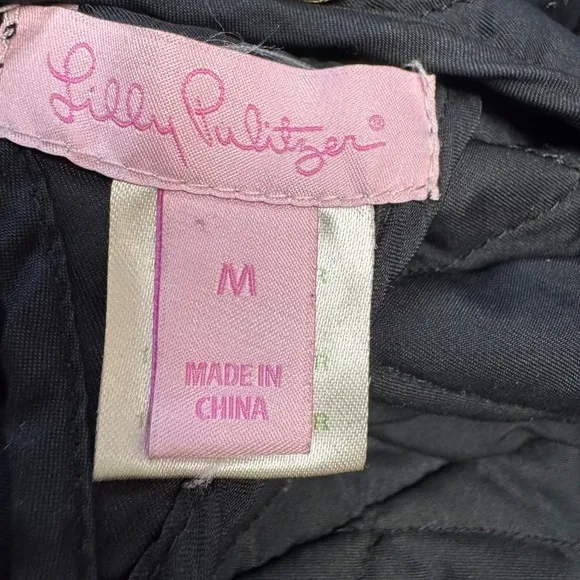 Lilly Pulitzer Women's S Reversible Quilted Floral Vest Pink Blk &amp; White Size M