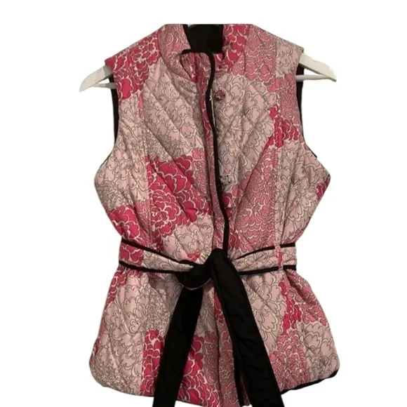 Lilly Pulitzer Women's S Reversible Quilted Floral Vest Pink Blk &amp; White Size M