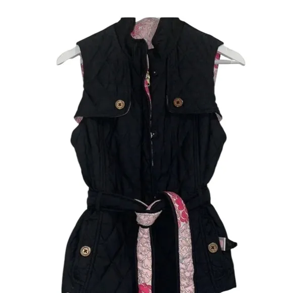 Lilly Pulitzer Women's S Reversible Quilted Floral Vest Pink Blk &amp; White Size M