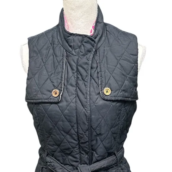 Lilly Pulitzer Women's S Reversible Quilted Floral Vest Pink Blk &amp; White Size M