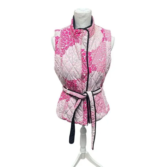 Lilly Pulitzer Women's S Reversible Quilted Floral Vest Pink Blk &amp; White Size M