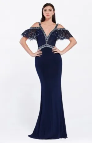 Lily’s Navy Beaded Stretch Knit Gown  #13119