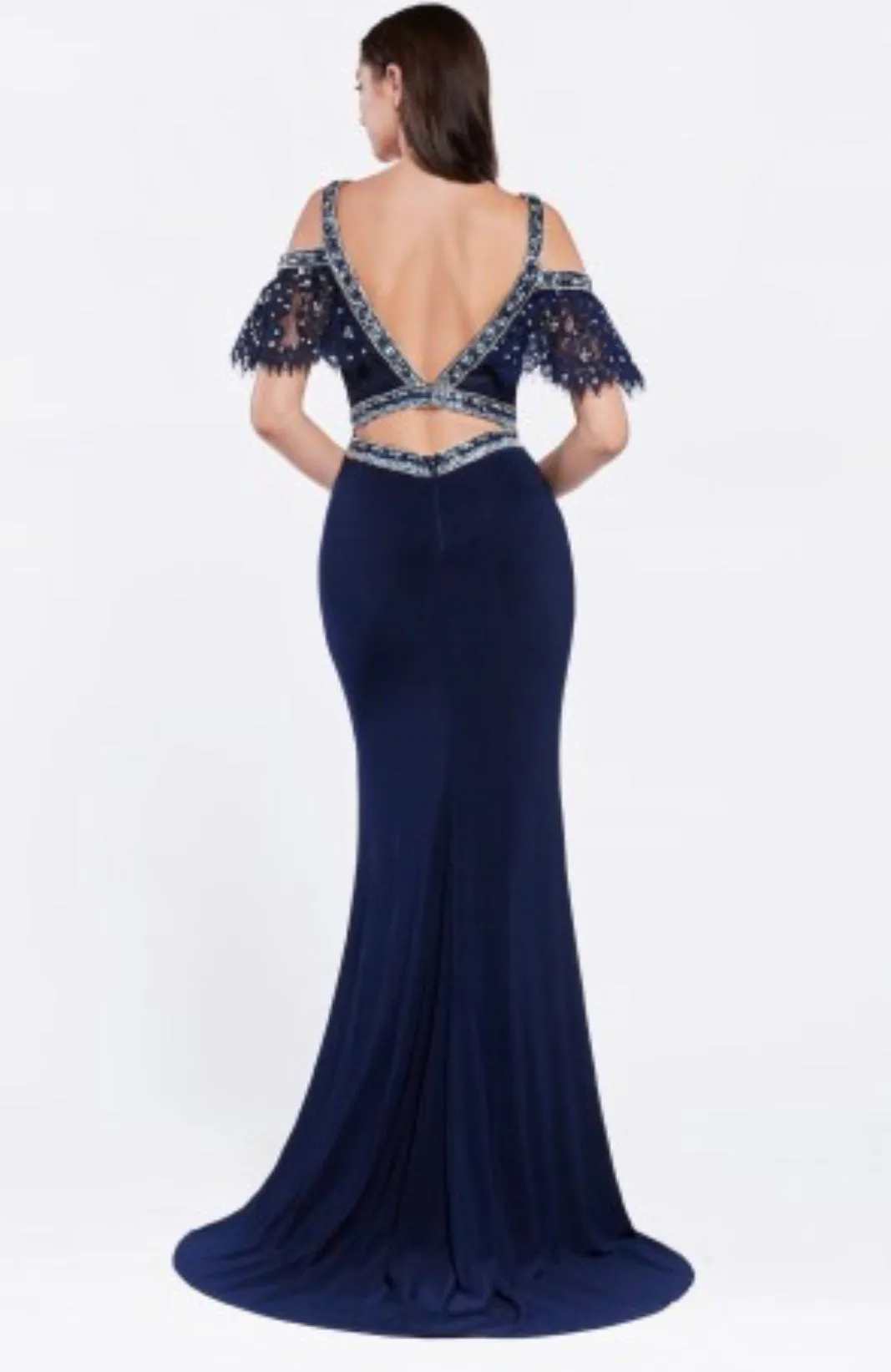 Lily’s Navy Beaded Stretch Knit Gown  #13119