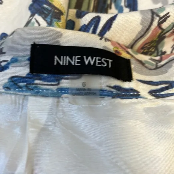 Linen &amp; Cotton White Pencil Skirt With Multicolour Nautical Print Size 6