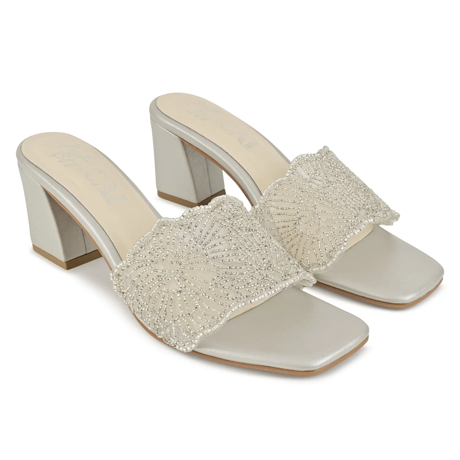 Liza Silver Beaded Heels