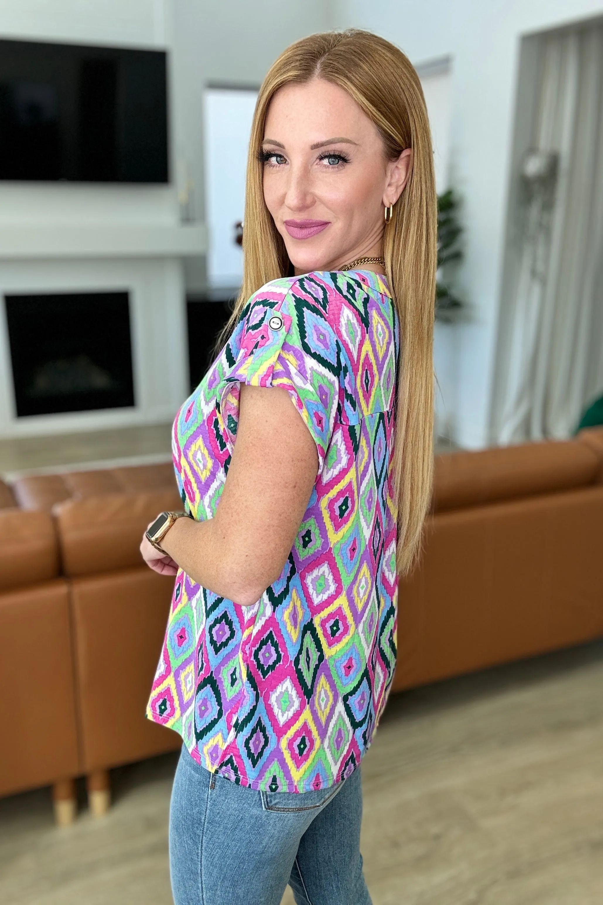 Lizzy Cap Sleeve Top in Lavender Ikat