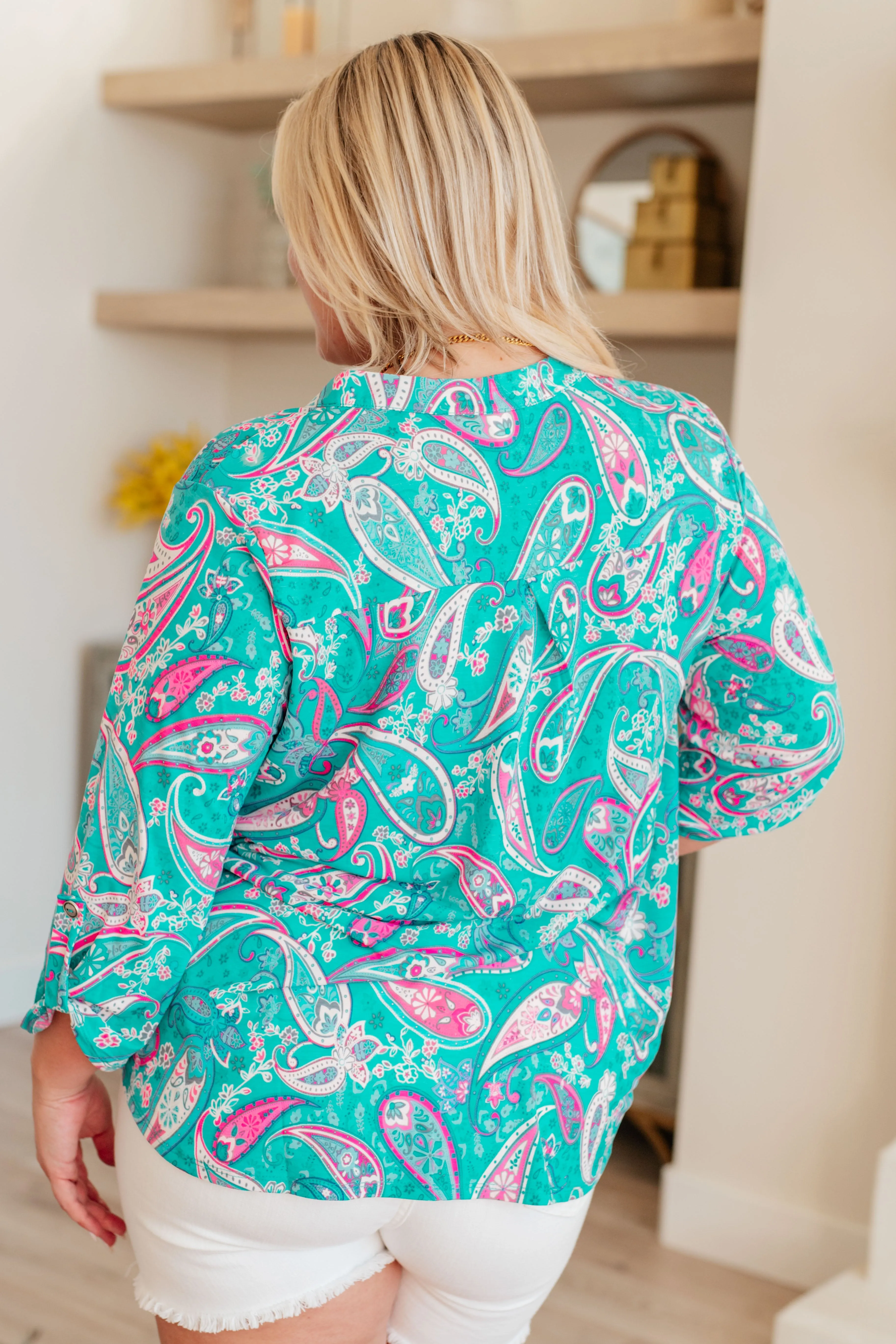 Lizzy Top in Aqua & Pink Paisley