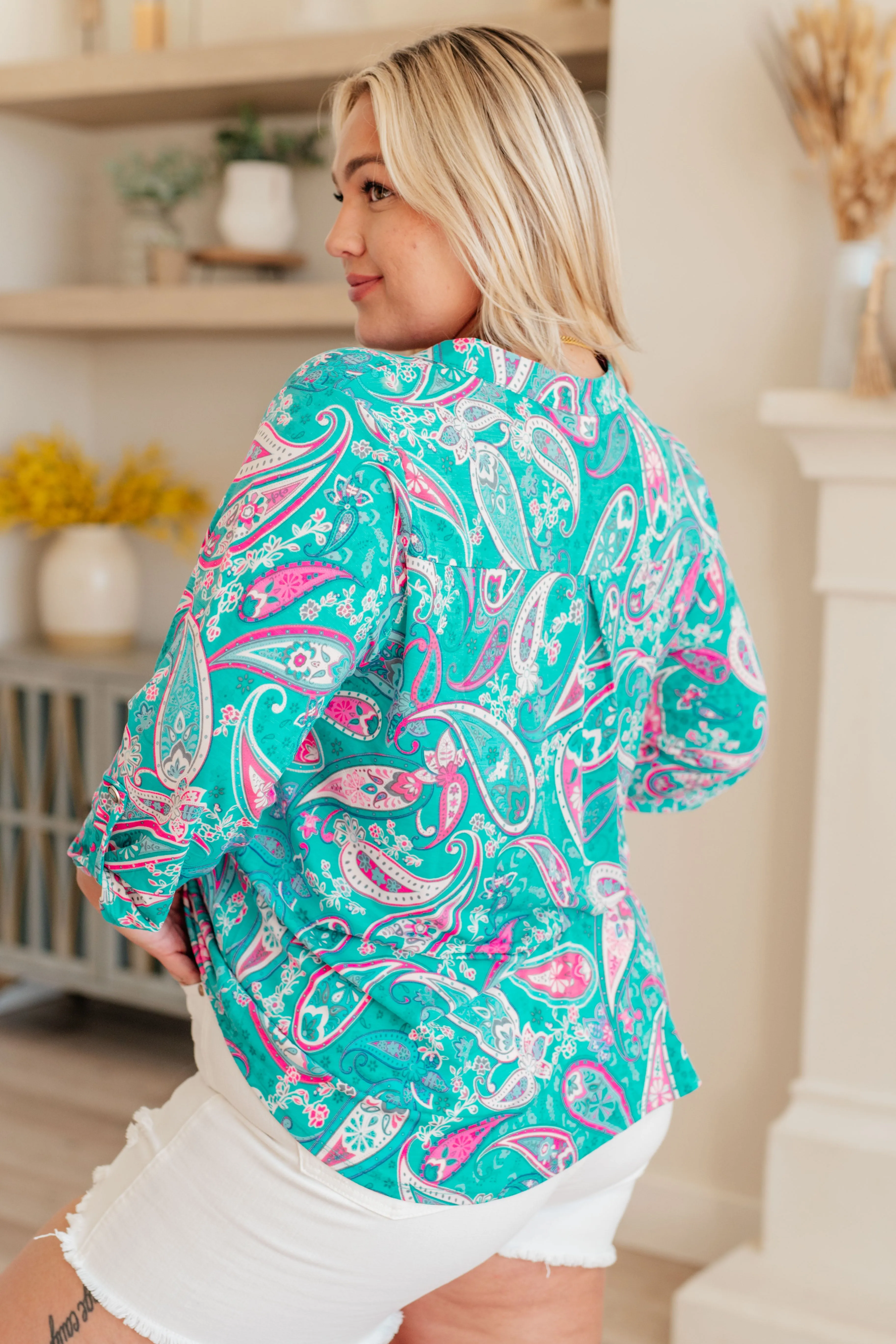 Lizzy Top in Aqua & Pink Paisley