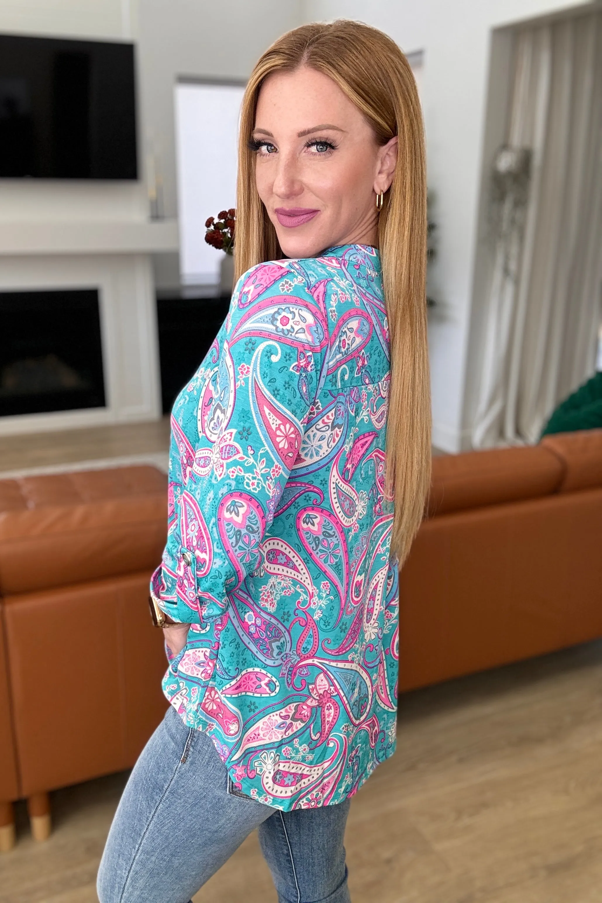 Lizzy Top in Aqua & Pink Paisley