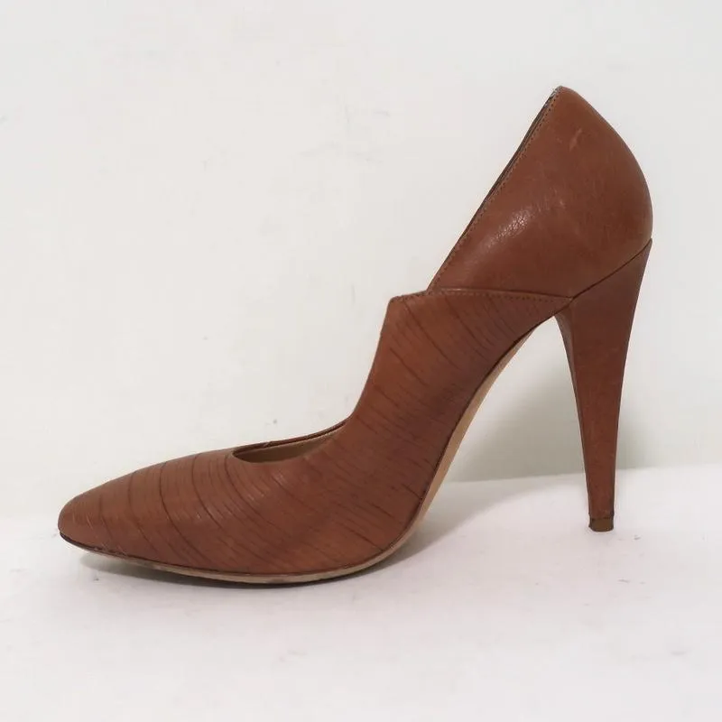 Loeffler Randall Pumps Irina Brown Leather Size 7.5 Pointed Toe Heels