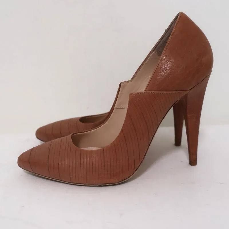 Loeffler Randall Pumps Irina Brown Leather Size 7.5 Pointed Toe Heels