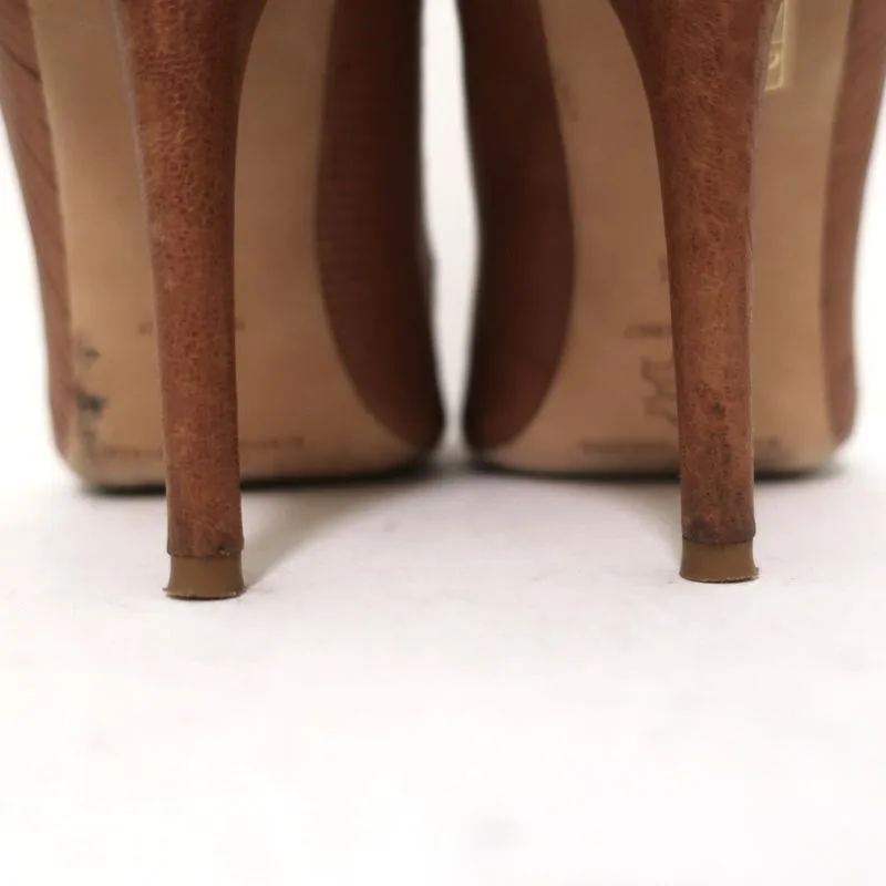 Loeffler Randall Pumps Irina Brown Leather Size 7.5 Pointed Toe Heels