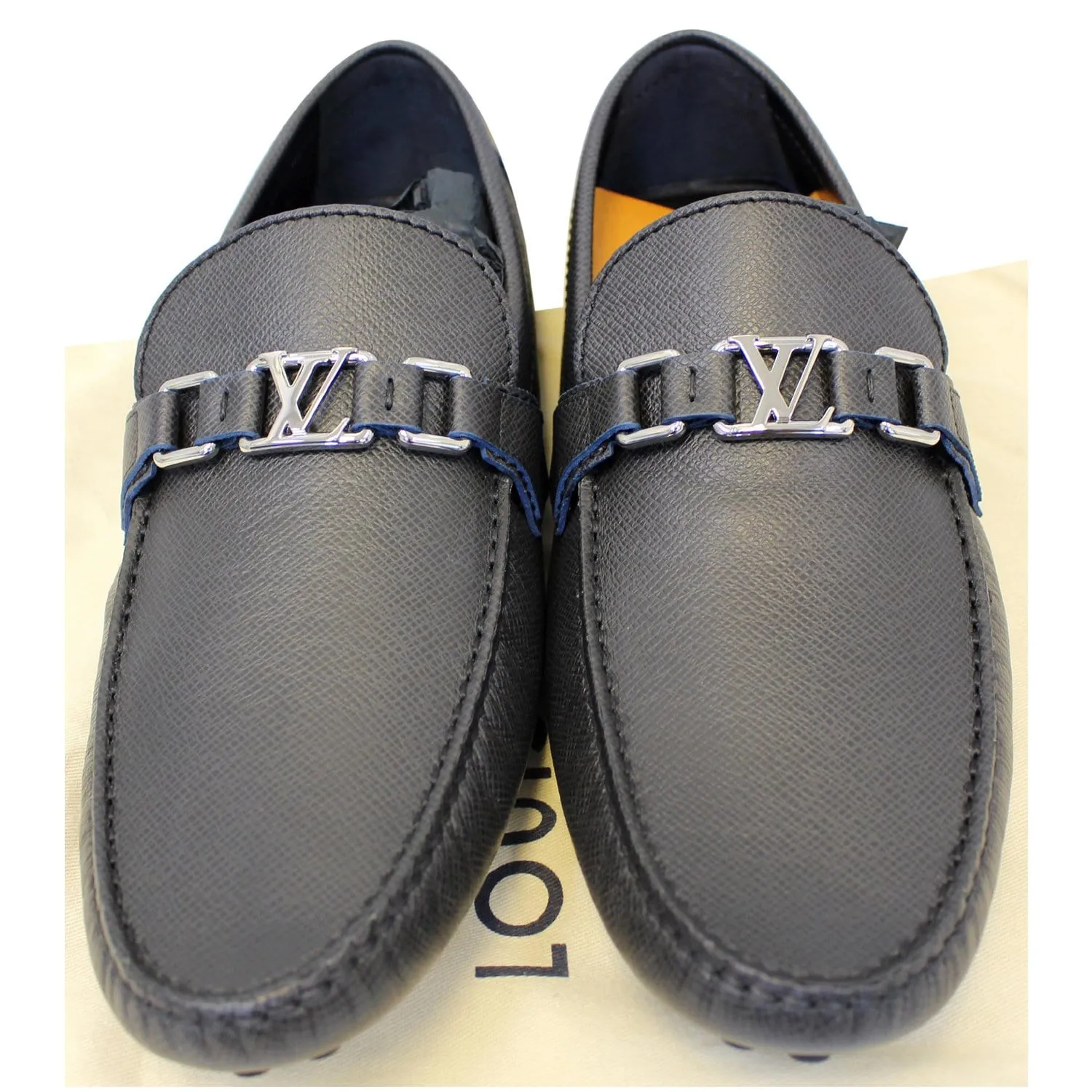 LOUIS VUITTON Taiga Hockenheim Moccasin Loafers Grey US 12