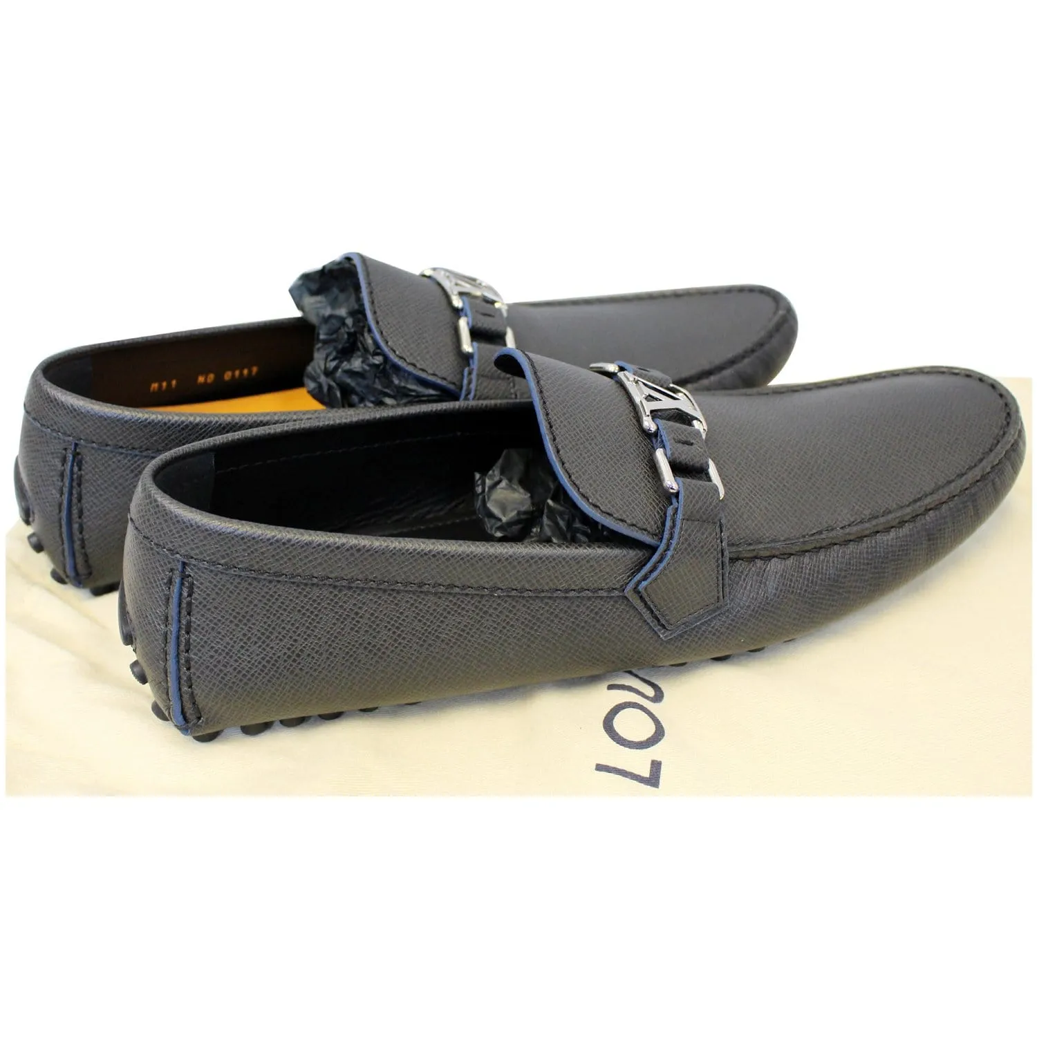 LOUIS VUITTON Taiga Hockenheim Moccasin Loafers Grey US 12