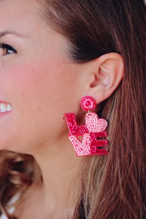 Love Beaded Dangle Earring - Pink