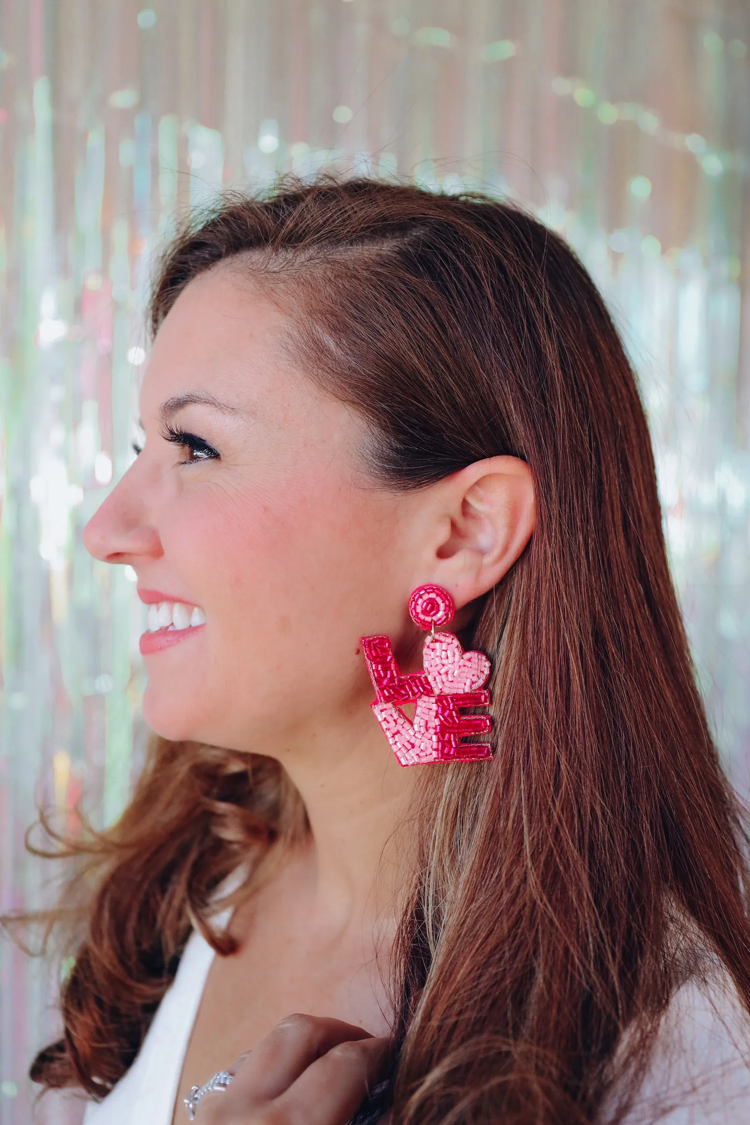 Love Beaded Dangle Earring - Pink