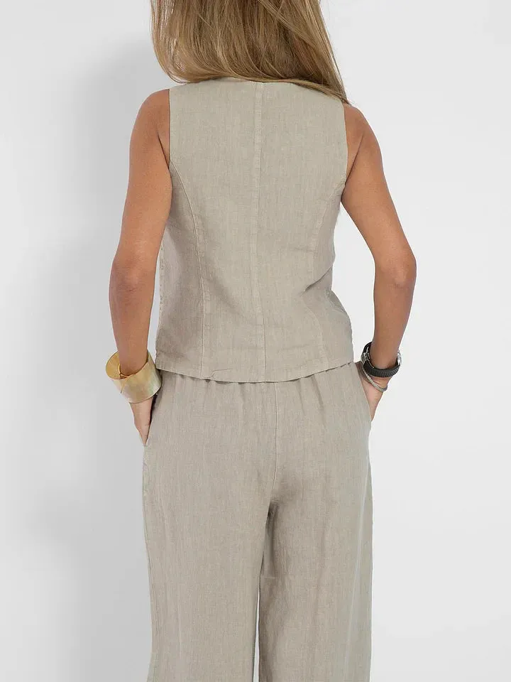 LuxeFit™ | Women's Tailored Linen Vest | Lightweight, Fitted Buttoned Front for Stylish Comfort