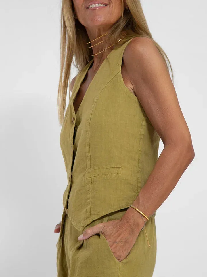 LuxeFit™ | Women's Tailored Linen Vest | Lightweight, Fitted Buttoned Front for Stylish Comfort