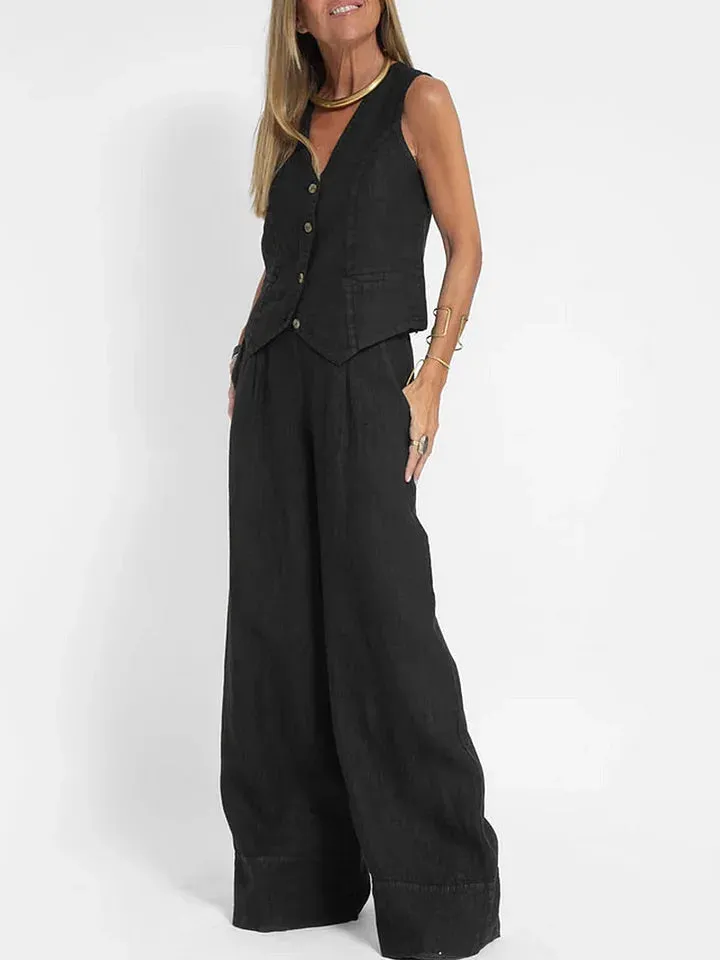 LuxeFit™ | Women's Tailored Linen Vest | Lightweight, Fitted Buttoned Front for Stylish Comfort