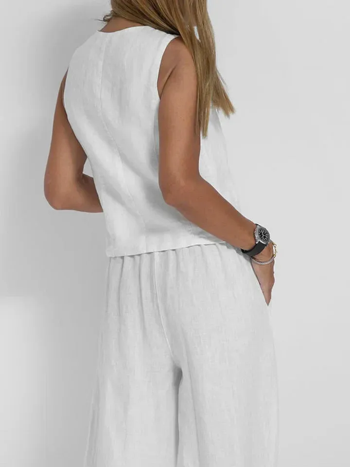 LuxeFit™ | Women's Tailored Linen Vest | Lightweight, Fitted Buttoned Front for Stylish Comfort