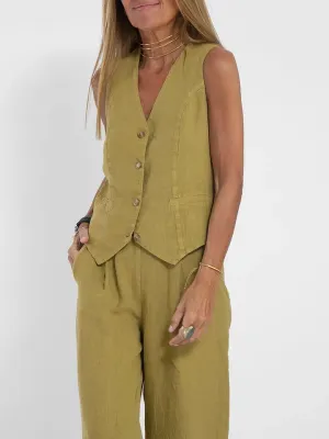 LuxeFit™ | Women's Tailored Linen Vest | Lightweight, Fitted Buttoned Front for Stylish Comfort