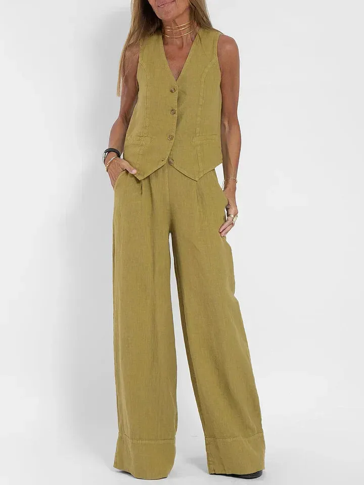 LuxeFit™ | Women's Tailored Linen Vest | Lightweight, Fitted Buttoned Front for Stylish Comfort