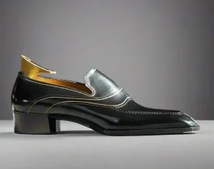 Luxury Edition - Black Italian Leather Ibiza Slip On Crossed Component Goodyear Welted Loafers With Special Metal Plate - Loafers
