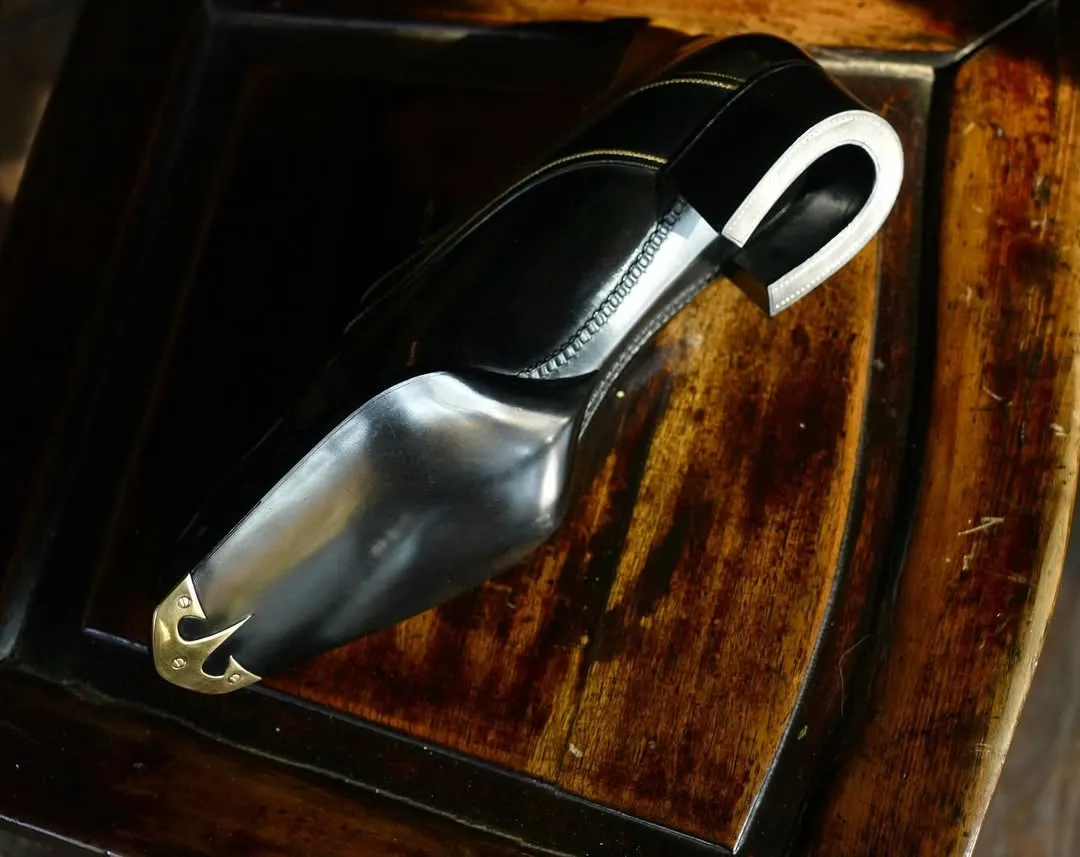Luxury Edition - Black Italian Leather Ibiza Slip On Crossed Component Goodyear Welted Loafers With Special Metal Plate - Loafers