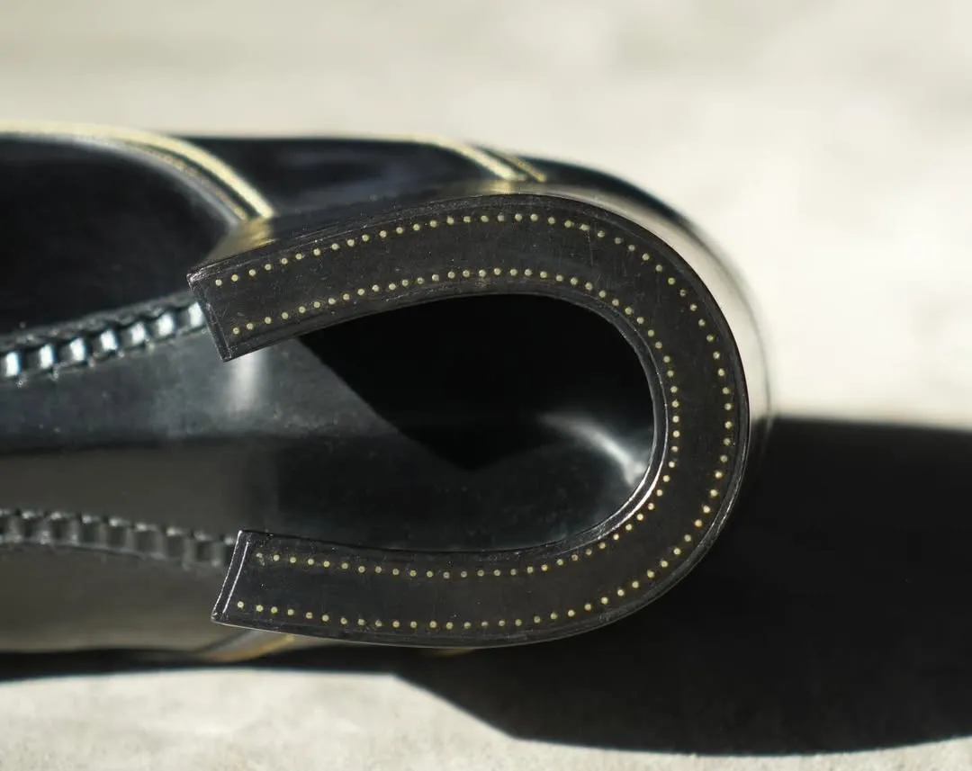 Luxury Edition - Black Italian Leather Ibiza Slip On Crossed Component Goodyear Welted Loafers With Special Metal Plate - Loafers