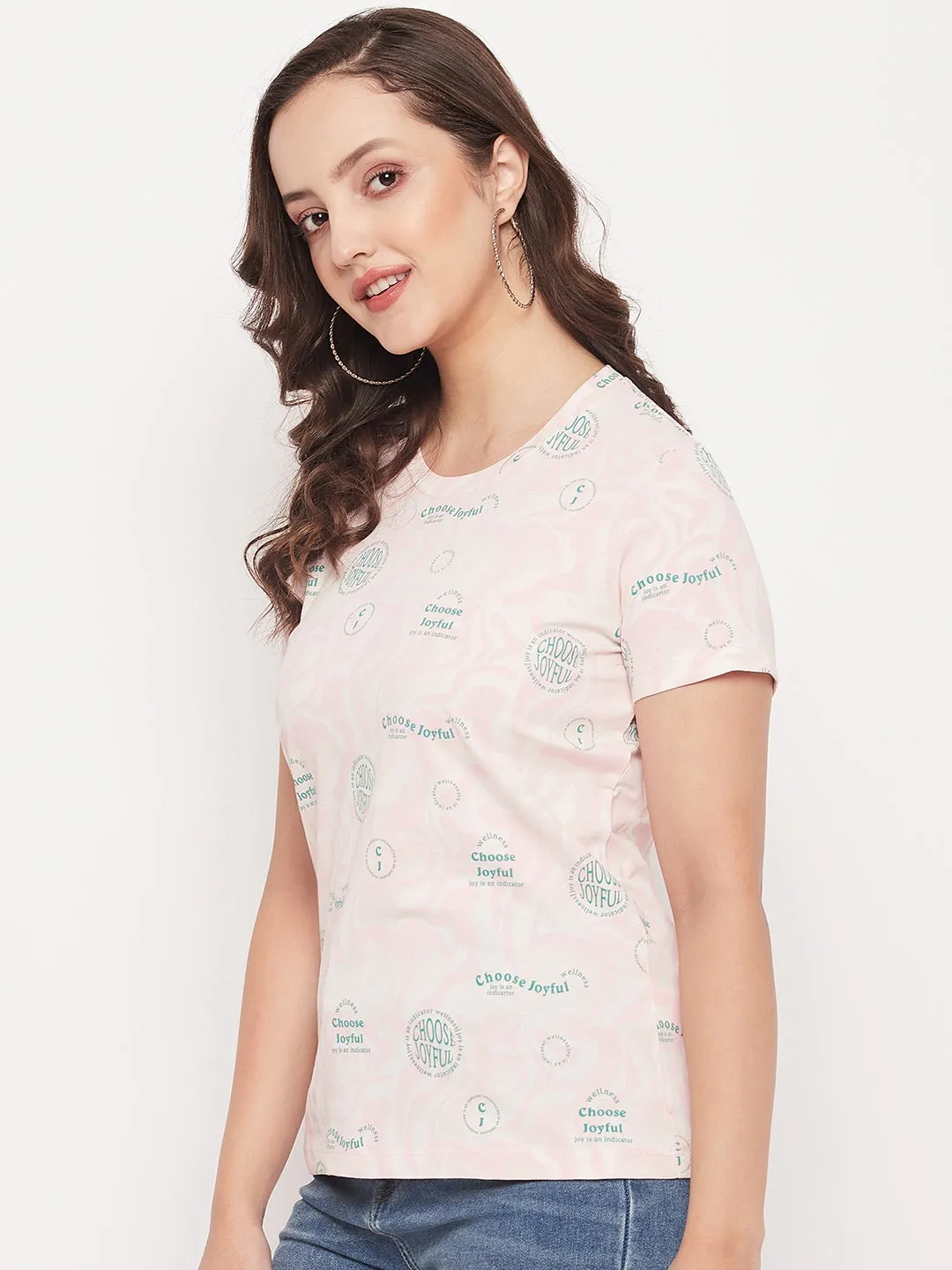 Madame Peach Round Neck Printed Cotton Top