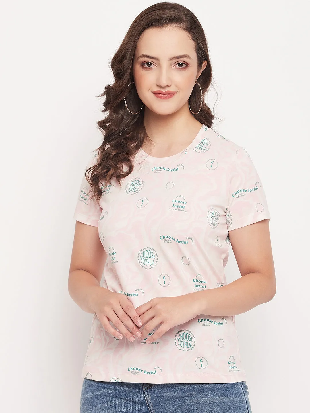 Madame Peach Round Neck Printed Cotton Top