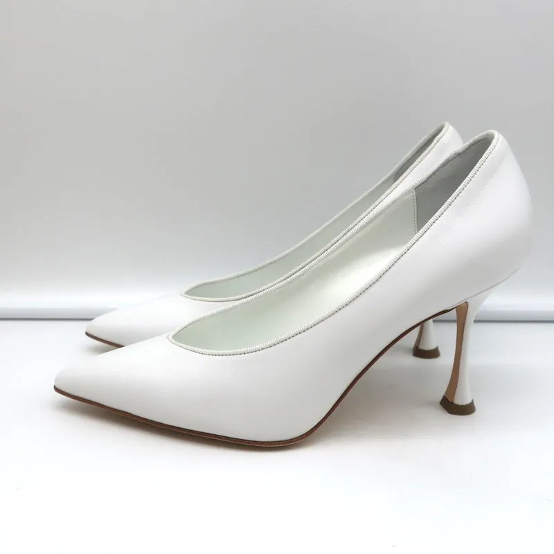 Manolo Blahnik Pumps Urgenzapla White Leather Size 36.5 Pointed Toe Heels