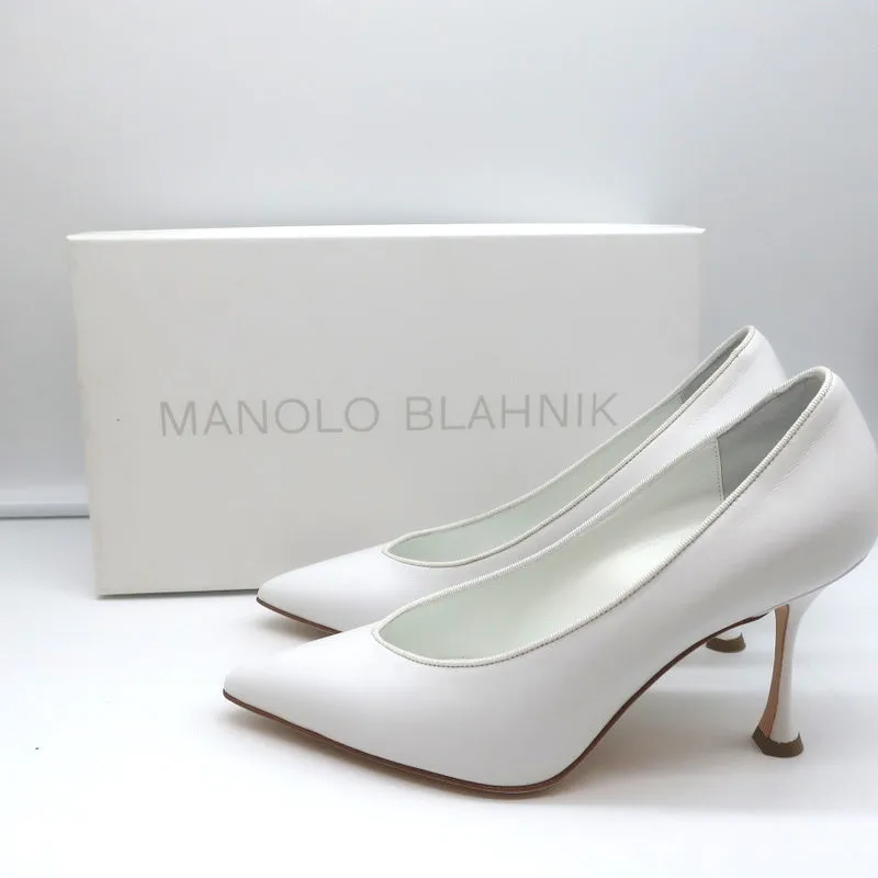 Manolo Blahnik Pumps Urgenzapla White Leather Size 36.5 Pointed Toe Heels