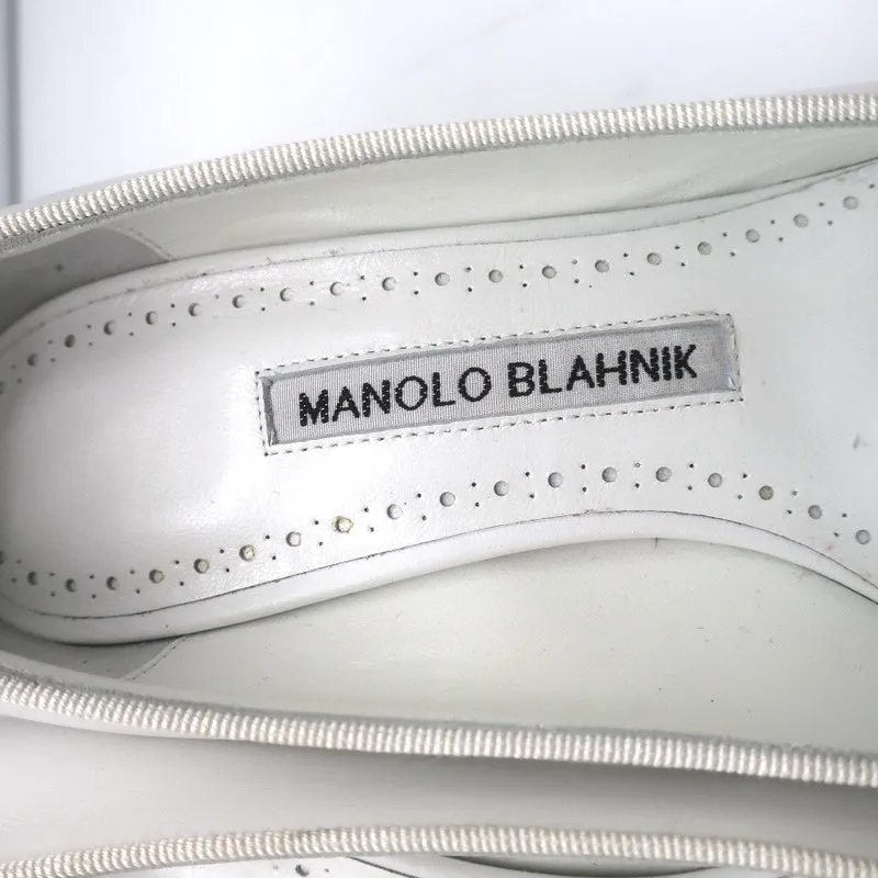 Manolo Blahnik Pumps Urgenzapla White Leather Size 36.5 Pointed Toe Heels