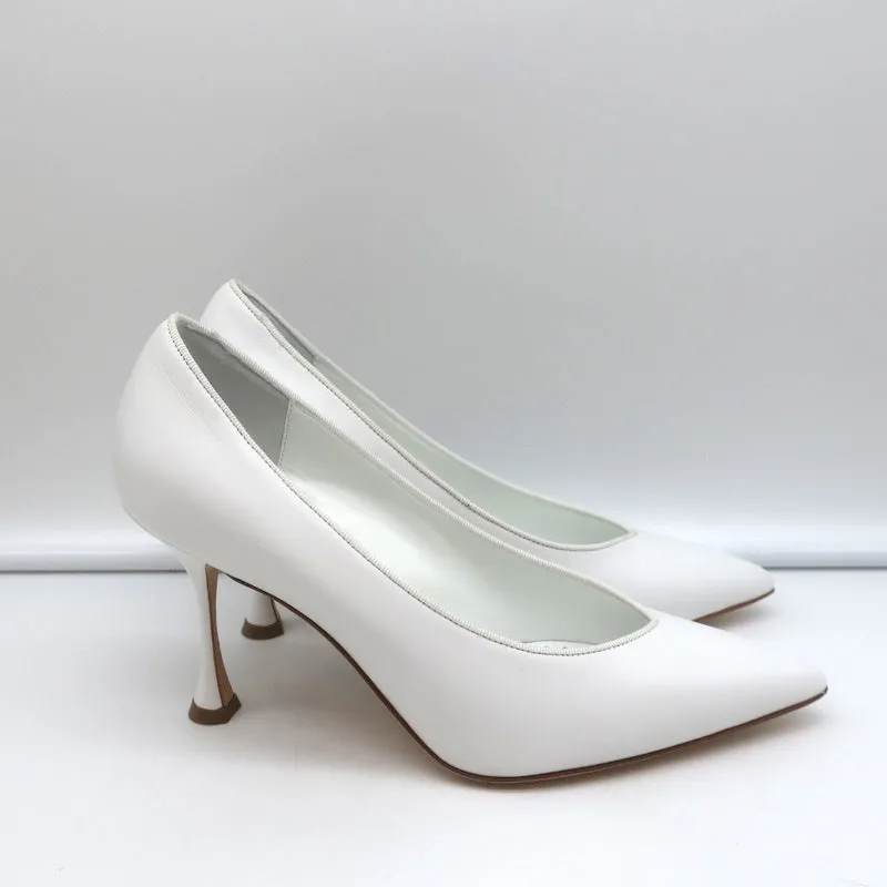 Manolo Blahnik Pumps Urgenzapla White Leather Size 36.5 Pointed Toe Heels