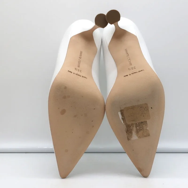 Manolo Blahnik Pumps Urgenzapla White Leather Size 36.5 Pointed Toe Heels