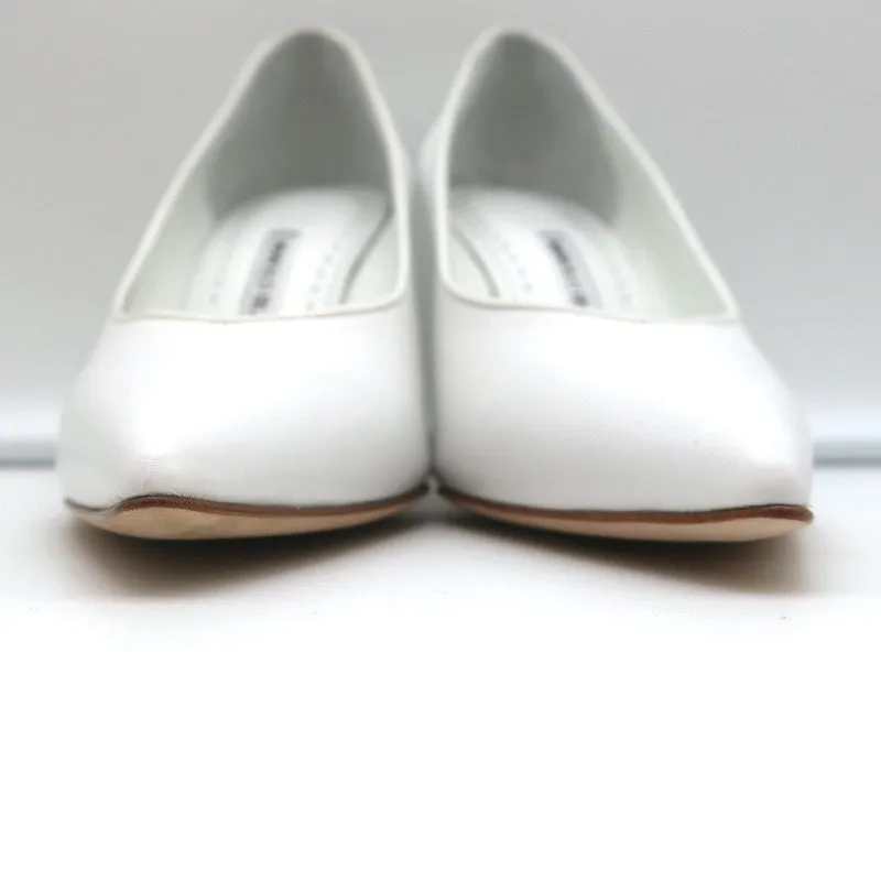 Manolo Blahnik Pumps Urgenzapla White Leather Size 36.5 Pointed Toe Heels