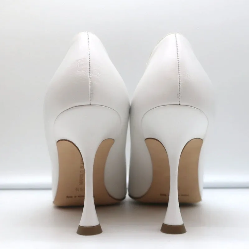 Manolo Blahnik Pumps Urgenzapla White Leather Size 36.5 Pointed Toe Heels
