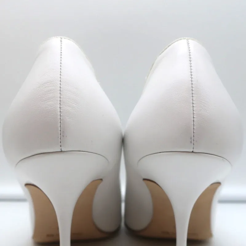 Manolo Blahnik Pumps Urgenzapla White Leather Size 36.5 Pointed Toe Heels