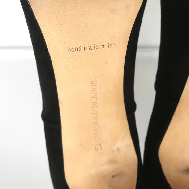 Manolo Blahnik Tungade Ankle Boots Black Suede Size 41 Pointed Toe Booties